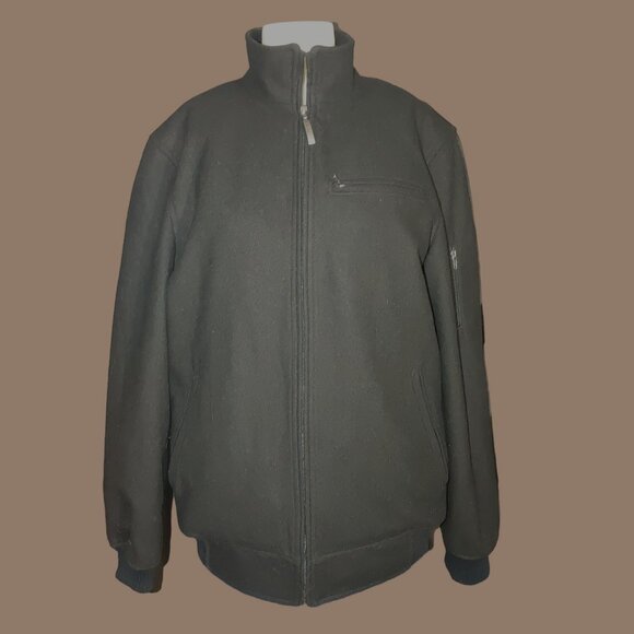 Claiborne Black Wool Blend Jacket Coat M MZip Pockets Quilted Liner